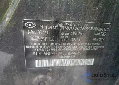 2020 Hyundai Sonata Sel from USA, damaged, VIN 5NPEL4JA5LH044689